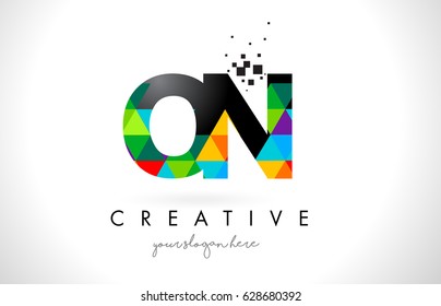 ON O N Letter Logo with Colorful Vivid Triangles Texture Design Vector Illustration.
