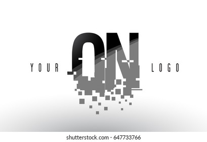ON O N Pixel Letter Logo with Digital Shattered Black Squares. Creative Letters Vector Illustration.
