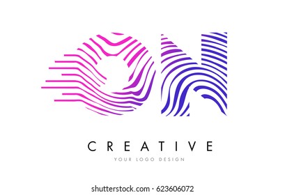 ON O N Zebra Letter Logo Design with Black and White Stripes Vector