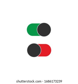 Ein 3D-Schalter-Schieberegler mit Rot und Grün. Stockillustration für Vektorillustrationen einzeln auf weißem Hintergrund.