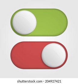 On off 3d switches sliders with red and green color. Vector illustration