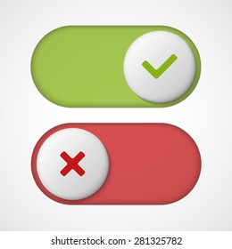 On off 3d switches sliders with red and green color. With Yes And No. Vector illustration