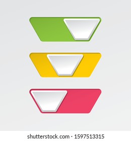 On and Off Blank Inverted Trapezoid Shape Toggle Switch Buttons Set Modern Devices User Interface Mockup or Template - Green Red and Yellow on White Background - Vector Gradient Graphic  Design