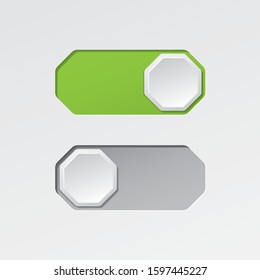 On and Off Blank Octagonal Toggle Switch Buttons Modern Devices User Interface Mockup or Template - Green and Grey on White Background - Vector Gradient Graphic  Design