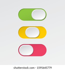 On and Off Blank Oval Toggle Switch Buttons Set Modern Devices User Interface Mockup or Template - Green Red and Yellow on White Background - Vector Gradient Graphic  Design