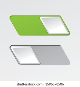On and Off Blank Parallelogram Shape Toggle Switch Buttons Modern Devices User Interface Mockup or Template - Green and Grey on White Background - Vector Gradient Graphic  Design