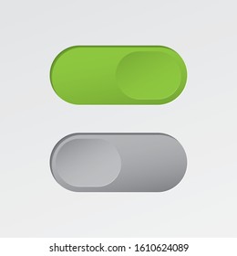 On And Off Blank Toggle Switch Oval Debossed Buttons Modern Devices User Interface Mockup Or Template - Green And Grey On White Background - Vector Gradient Graphic  Design