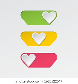 On and Off Blank Toggle Switch Heart Shape Love Symbol Buttons Set Modern Devices User Interface Mockup or Template - Green and Grey on White Background - Vector Gradient Graphic Design