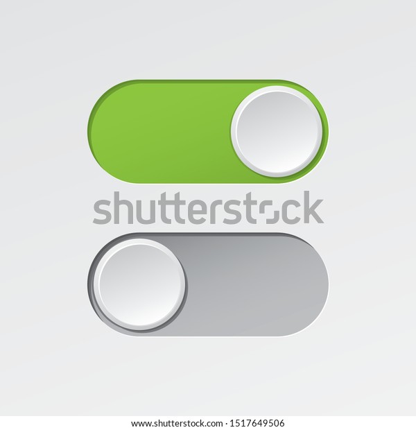 On and Off Blank Toggle Switch\
Buttons Modern Devices User Interface Mockup or Template - Green\
and Grey on White Background - Vector Gradient Graphic \
Design