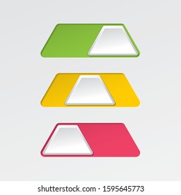 On and Off Blank Trapezoid Shape Toggle Switch Buttons Set Modern Devices User Interface Mockup or Template - Green Red and Yellow on White Background - Vector Gradient Graphic  Design