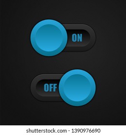 on and off  blue buttons on black background