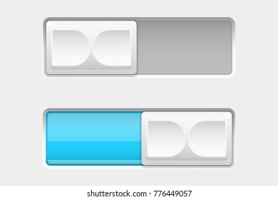 On and off blue slider buttons. Vector 3d illustration