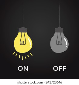 on and off bulb electric over black background