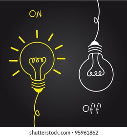 On And Off Bulb Electric Over Black Background. Vector