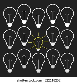 On and off bulb set. Idea concept.  Flat design Vector illustration.