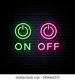 On Off Button Neon Signs Style Text Vector