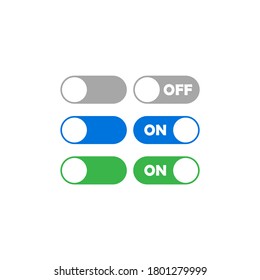 On and off buttons colored and gray for phones or sites on a white background set of icons. Vector EPS10