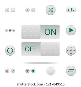 on and off buttons colored icon. Elements of music player in badge style icons. Simple icon for websites, web design, mobile app, info graphics