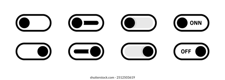 Iconos de conjunto de Botones ON OFF. Estilo lineal y de silueta. Iconos del vector.