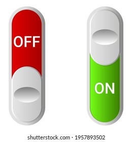 On and off buttons.Two vertical switches of red and green color.Realistic image.Vector illustration.