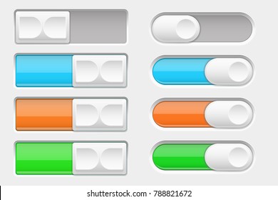 On and off colored slider buttons. Vector 3d illustration