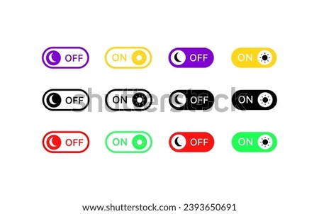 On Off day night buttons. Flat, color, day or night buttons, On Off icons. Vector icons