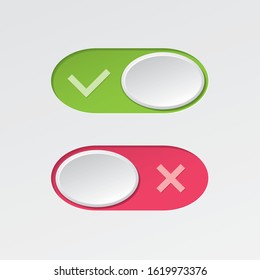 On and Off Ellipse Toggle Switch Buttons with Check Marks Modern Devices User Interface Mockup or Template - Green and Red on White Background - Vector Gradient Graphic  Design