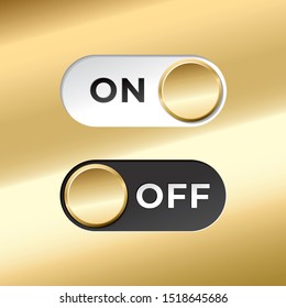 On and Off Gold Toggle Switch Buttons with Lettering Modern Devices User Interface Mockup or Template - Black and White on Golden Background - Vector Gradient Graphic  Design