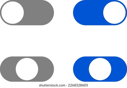 On Off Gray and Blue Switch Button Slider Icon Set. Vector Image.