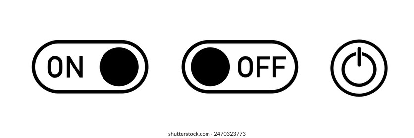 On off icon. Switch button. Black and white colors. Buttons for web and app ui designs. Switch power sign