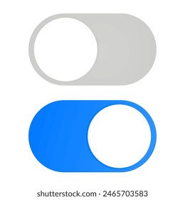 On and off icon. Toggle switch symbol. Slide vector sign. Blue and grey slider . Setting control apple design.