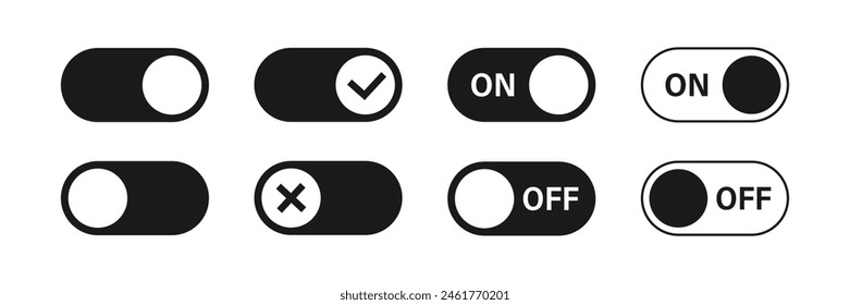 Ein Aus-Symbol. Ein- und Ausschalten. Schwarze Switch-Buttone. Vektorillustration.
