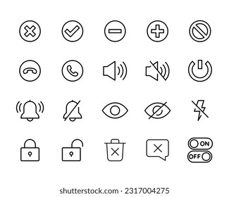 Iconos On y Off conjunto símbolo vectorial ilustración de logotipo contorno estilo de trazo editable aislado en blanco
