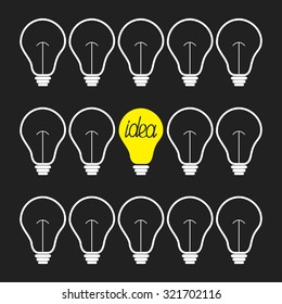 On and off light bulb set. Idea concept.  Flat design Vector illustration.