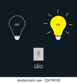 On and off light bulbs with tumbler switch. Idea concept. Flat design.Vector illustration