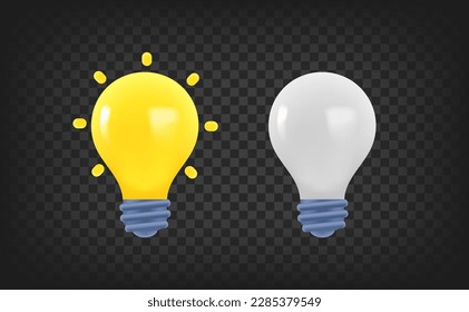 On and Off lightbulb. 3d vector clipart isolated on transparent background