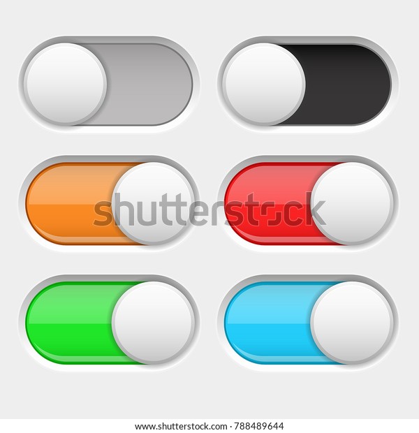 On and Off long oval icons. Gray and colored switch interface buttons ...