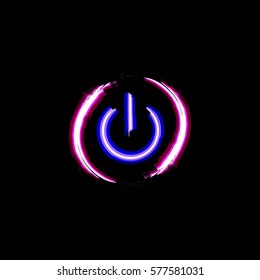 ON and OFF neon button, isolated on black background. Light power sign. Shut down icon. Doodle design. Symbol of technology, computer, energy and web. Vector illustration
