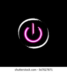 ON and OFF neon circle button, isolated on black background. Light power sign. Shut down icon. Grunge design. Symbol of technology, computer, energy and web. Vector illustration