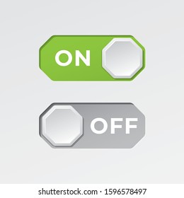 On and Off Octagonal Toggle Switch Buttons with Lettering Modern Devices User Interface Mockup or Template - Green and Grey on White Background - Vector Gradient Graphic  Design