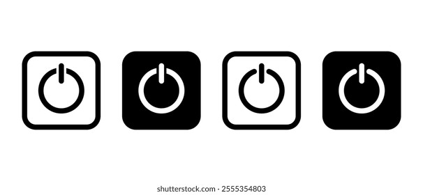 On off power button icon on black square. Switch on switch off sign symbol