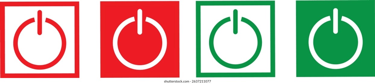 On off power button icon vector set, Green and red interface switch button concept. On and off power button. Black switch button,
