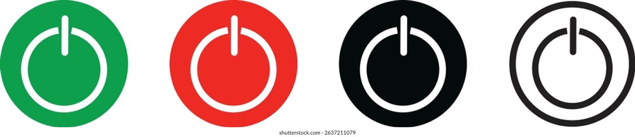 On off power button icon vector set, Green and red interface switch button concept. On and off power button. Black switch button,
