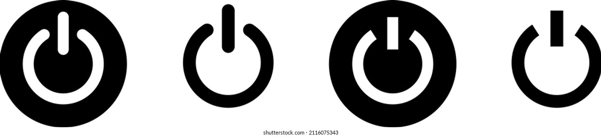 On off power button, vector icons set. Switch or Press start button sign
