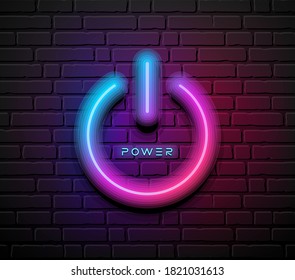 On off power symbol neon light, design on block wall black background, Eps 10 vector illustration