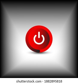 On Off Push style power button, The On Off buttons are enclosed in red icon in shading black background,