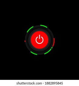 On Off Push style power neon buttons, The Off buttons are enclosed in red icon in black background,