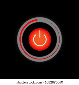 On Off Push style power button, The On Off buttons are enclosed in red icon in black background,