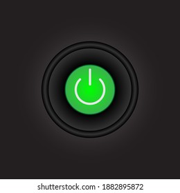 On Off Push style power button, The On Off buttons are enclosed in green icon in black background,