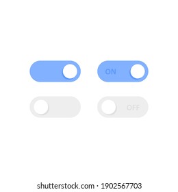 On Off set slider. Vector flat illustration. Button. Collection blue and grey template buttons for mobile app or web design on white background.